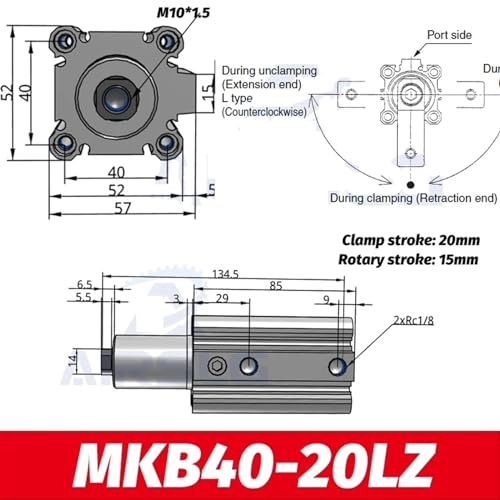 Cylindre rotatif anti-rotation MKB50-20LNZ à double action et haute précision