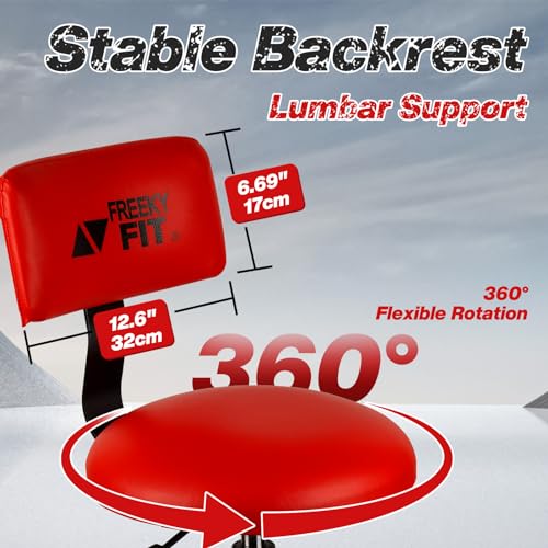 Image of Shop Stool with Backrest, Mechanic Garage Stool for Workshop, Adjustable Shop Stools Chair, Padded Workbench Stools for Men Women, 300 LBS Capacity, 360 Swivel PVC Seat, Heavy Duty, Red