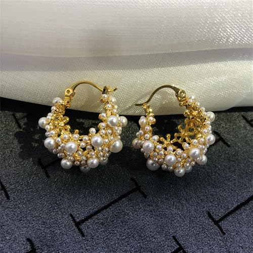 Kokoma Pearl Flower Hoop Earrings for Women Bohemian Statement Earrings Wedding Earrings Small Hoops Filligree Elegant Ear Jewelry3