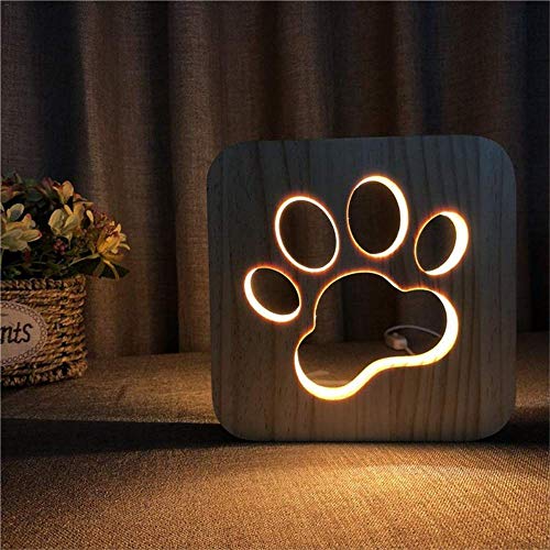 Preisvergleich Produktbild USB -Stromversorgung aus Holz Schreibtischlampe Dekoration Startseite Schlafzimmer Arbeitszimmer Beleuchtung - warmes Licht geführte Nachtlicht Pfötchen Wolf - Kopf - Muster Welpen Hund Pfote