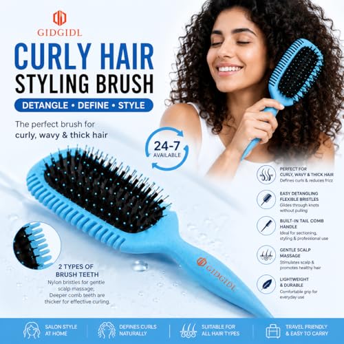Image of (PACK OF 1) Curl Defining Brush, Curl Hair Brush, Curl Define Styling Brush, for Combing and Shaping Men's and Women's Curls to Reduce Pulling