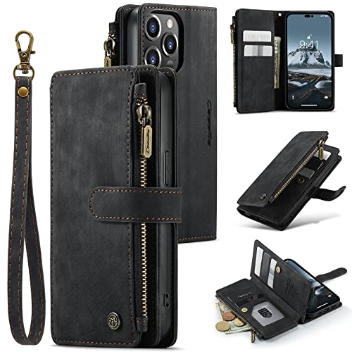 Étui portefeuille iPhone 14 Pro anti-perte avec fermeture magnétique noire