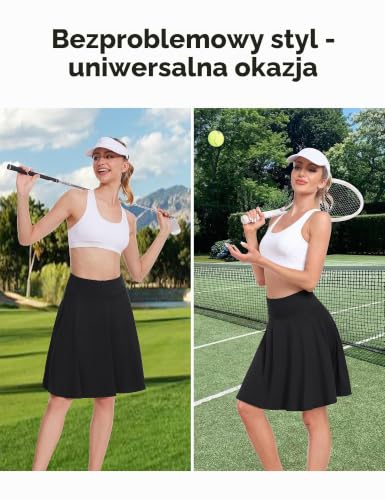 Desol Spódnica tenisowa 50 cm, damska ze spodniami, długość do kolan, wysoka talia, spódnica do spodni damskich z 4 kieszeniami, spódnica golfowa ze szortami, damska z regulowanym ściągaczem, spódnica
