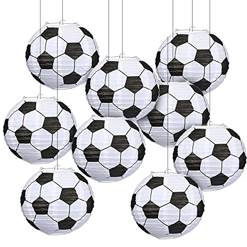 Wettal 9-Piece 10-Inch Soccer Paper Lanterns for Kids Birthday Party, Sports Theme Bar, Football Game Party Favor