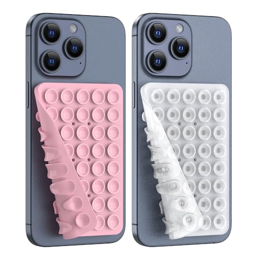 CMZZ Double Sided Silicone Suction Phone Holder Mount Silicon Accessory for iPhone and Android Hands-Free Mirror Shower Phone Holder TikTok Videos and Selfies (Light Pink+Transparent)
