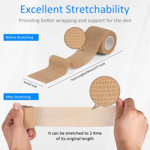 Cohesive Bandage Wrap 2" x 5 Yards, Self Adherent Vet Wrap 5CM x 4.5M Self Adhesive Bandage Tape for Wrist & Ankle Sprain Swelling Breathable Elastic Pet Bandage Grip Cover Skin Color (12 Roll) - Image 3