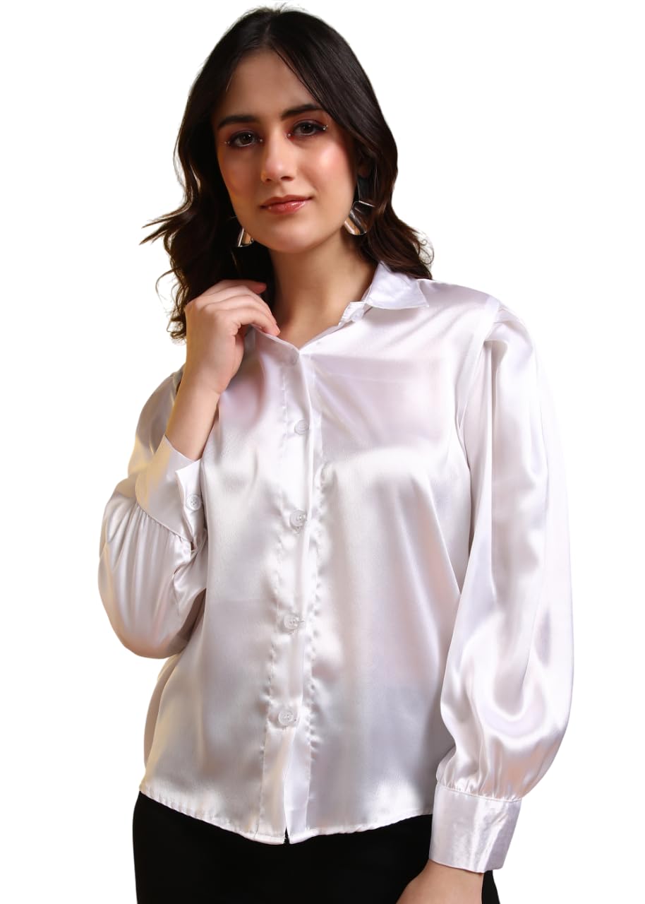harshiv Enterprise Women's Satin Balloon Sleeve Shirt | Elegant and Stylish Top for Office, Party & Casual Wear | Soft, Comfortable, Lightweight, Easy Care Fabric-image-11