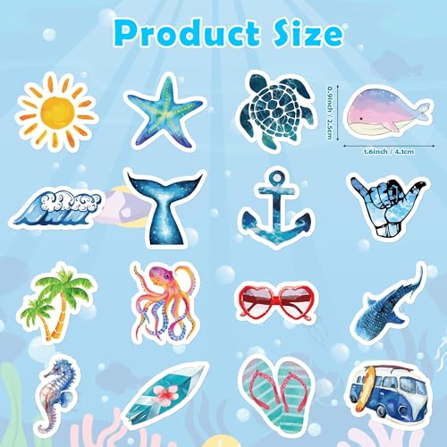Haooryx Summer Beach Sticker Rolls, 1000 Pcs Watercolor Sea Animals - image 2
