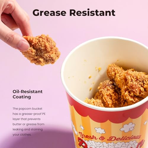 Image of Fit Meal Prep 25 Pack Classic Paper Popcorn Buckets Disposable, 64 Oz Grease Resistant Popcorn Bowls Cups for Machine Home Theater Carnival Movie Night