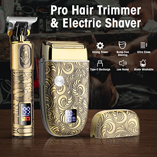 Suttik Professional Beard Trimmer & Electric Shavers For Men Set, Hair Trimmer For Men Electric Razor Hair Clippers Cutting Kit With 2 Foil Head, Bronze #TOP5