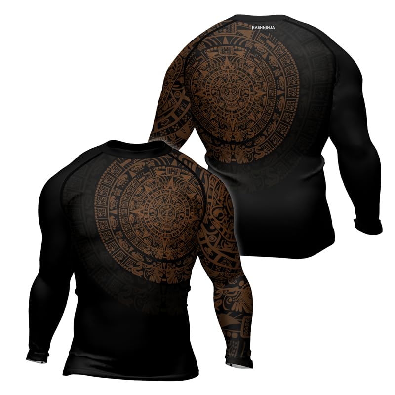 Aztec Ranked Long Sleeve Rash Guard Men's Baselayer Compression Shirt for MMA BJJ Jiu Jitsu