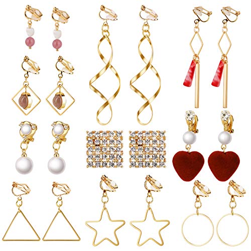 Hifot Boucle d'oreille Clip Femme Fille 10 Paires, Boucles d'oreilles Pendantes Longues Clips Oreilles Non percées