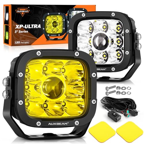 Image of Auxbeam XP-Ultra Series 5 Inch Spot Beam LED Pods Amber Fog Offroad Lights | 110W Ditch Lights, 11000LM Spotlight, Amber Fog Light, Off Road Driving LED Cube, White & Amber Lens, for Trucks Jeep ATV UTV