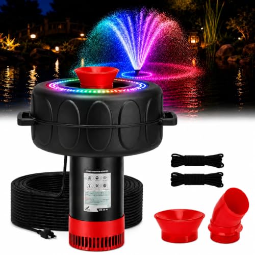 Image of Pond Fountain Aerator with Lights RGB Light 1HP 750W 110V Fountain
