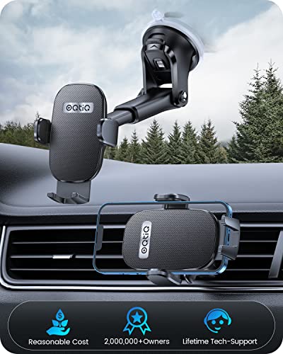 Image of OQTIQ Car Phone Mount Holder, 3-in-1 Phone Holder for Car Dashboard Air Vent Windshield, Car Phone Holder with Air Vent Clip and Strong Suction Cup, Compatible with iPhone 11 Pro MAX XS XR X 8 | Strong Suction Cup Phone Mount with Air Vent Clip, 360 for Car Window Windshield Compatible for iPhone Samsung 4-6.9 inch