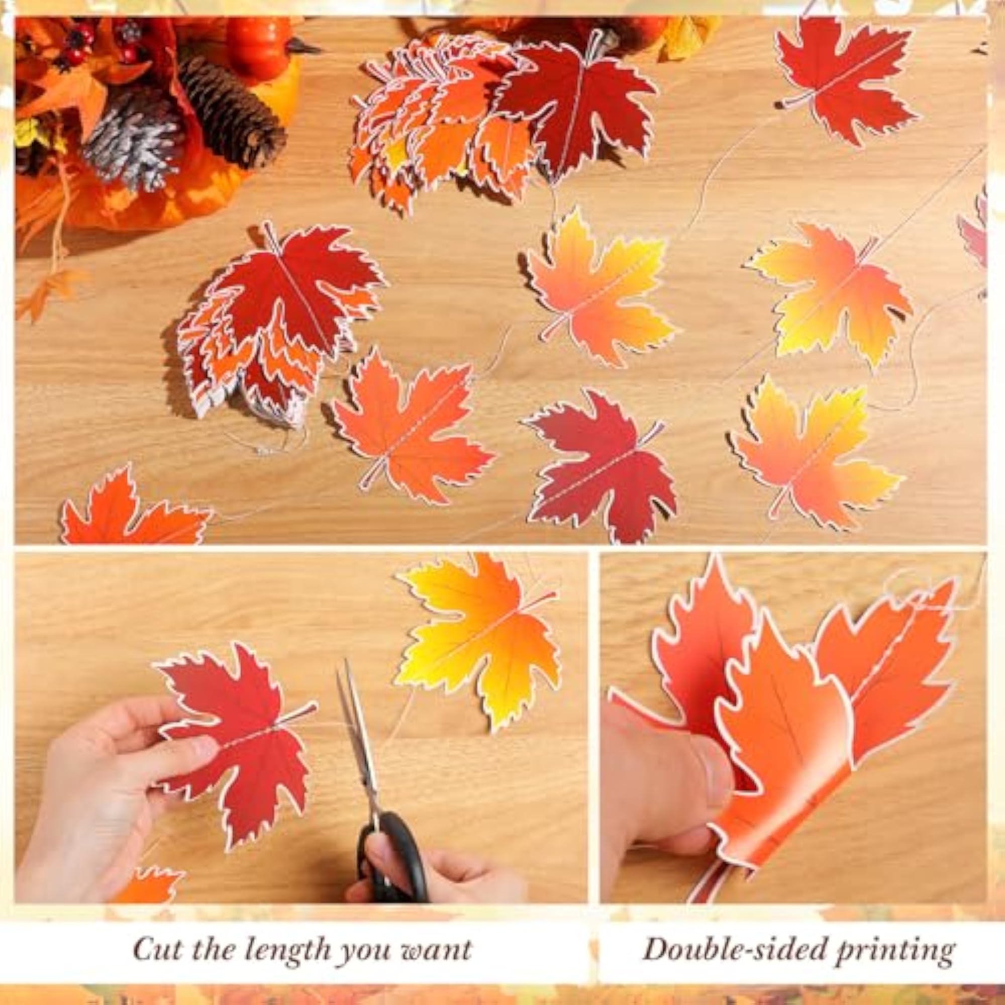 3 Pcs Fall Leaf Garland Artificial Autumn Decor