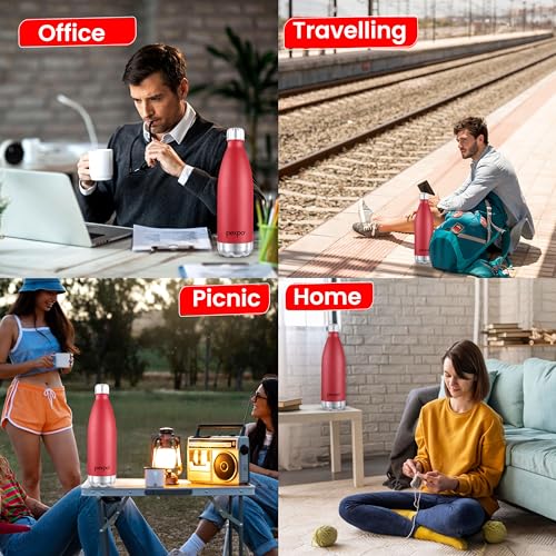 Image of Go24 pexpo Thermo Steel 1 Litre| Hot and Cold Flask | ISI Certified Stainless Steel | 3 Layer Insulation | Leakproof | for Home, Office | 2-Year Warranty | Electro 980ml | Crimson Red