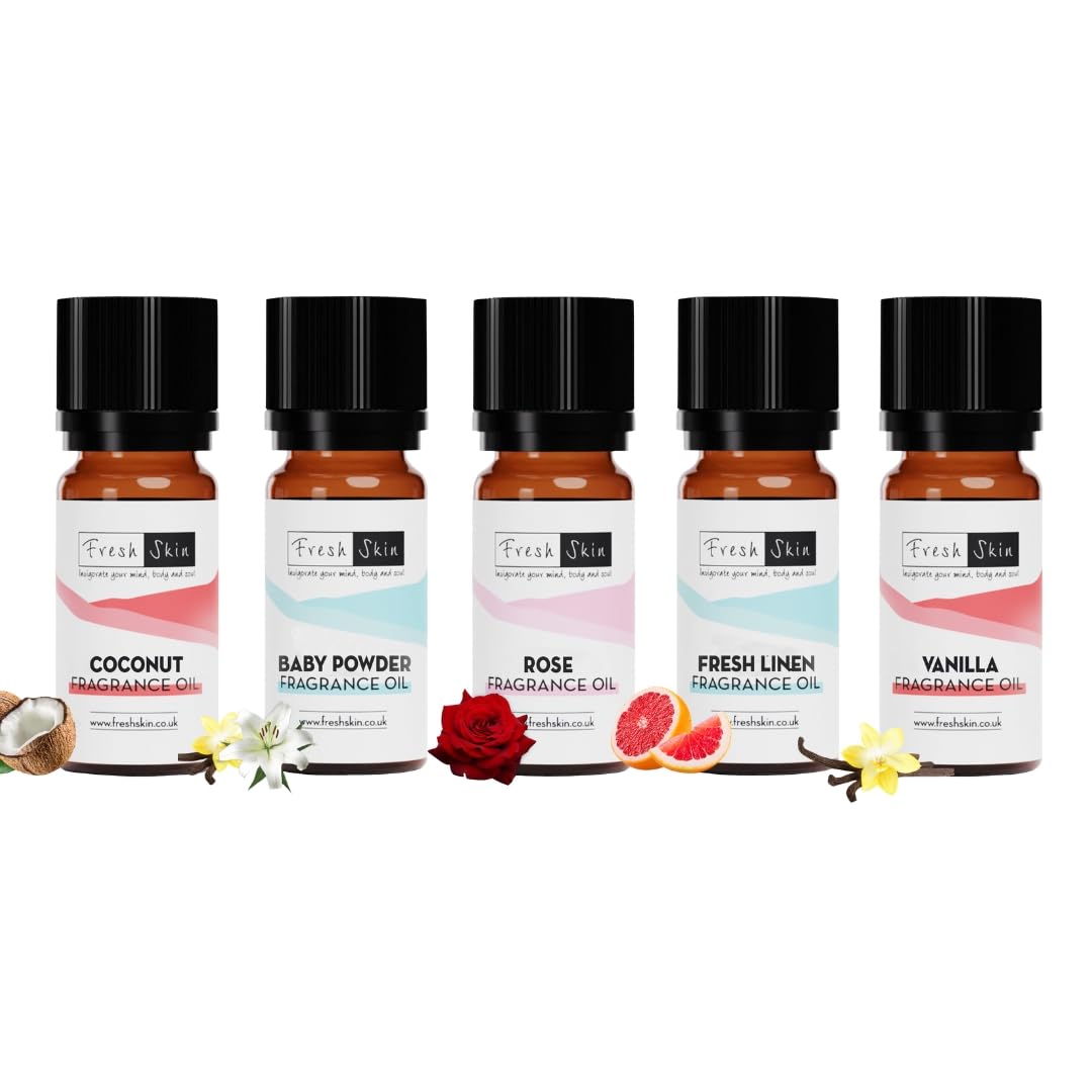 Freshskin Beauty LTD | Fragrance Oil Set - Favourites (5 x 10ml) - Candles, Bath Bombs, Soap Making, Reed Diffusers & Wax Melts - Cosmetic Grade - Vegan Friendly