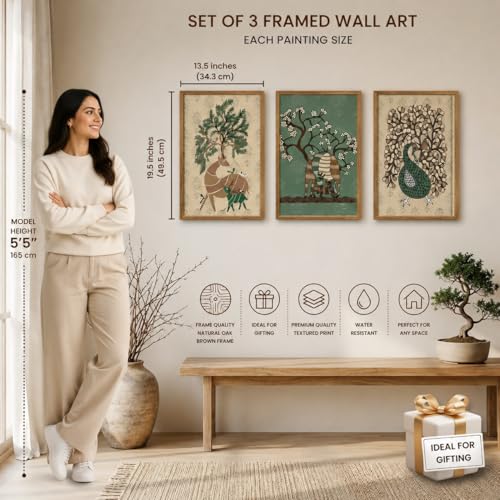 Image of Livin'luxe Set of 3 Folk Art Animal Wall Paintings for Living Room Bedroom Home Decor with Premium Wooden Color Synthetic Frame, Traditional Artwork (13.5 x 19.5 Inch) NM03-55