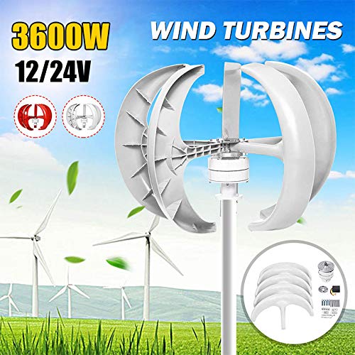 TQ 3600W Wind Turbines Generator+Controller 12V 24V 5 Blades Lantern Vertical Axis Permanent Magnet Generator for Home Streetlight,Red,12v