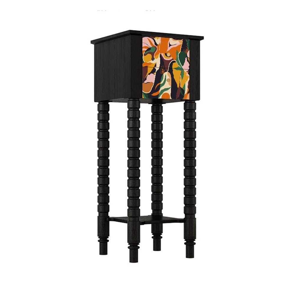 ZENY896V Home French Geometric Decoration Stand, Walnut with Drawer High Foot Plant Display Base Decor