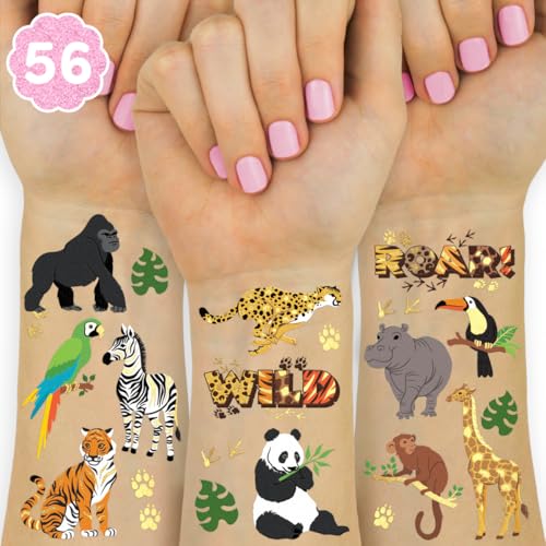 Image of xo, Fetti Jungle Animals Temporary Tattoos - 56 Gold Foil Pcs | Wild Birthday Accessory, Safari Bachelorette Party Favor, Cute Kids Zoo Activity