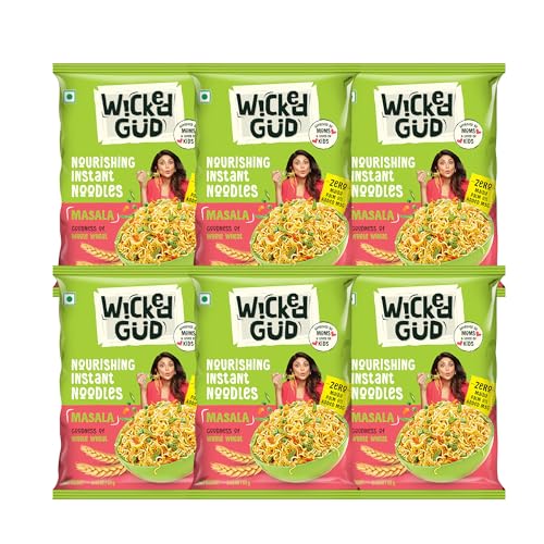 Image of WickedGud Nourishing Masala Instant Noodles, Pack of (69 gm x 6)| Healthy Noodles | Whole Wheat | Whole Wheat | No Maida | No Palm Oil | No Added MSG |Source of Protein | High Fibre | Cholesterol Free