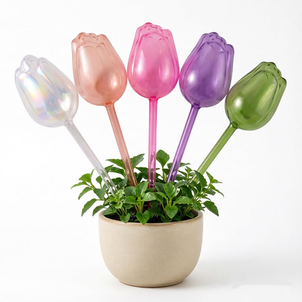SINJAETRQ 5 Pack Self Watering Plant Spikes - Durable PVC Plant Watering Globes & Automatic Plant Waterer, Slow Watering for Indoor Outdoor Potted Plants, Hanging Basket Watering Device