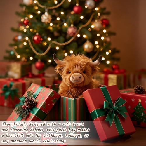 GYHWOFUL Highland Cow Kuscheltier/Hochlandrind Kuscheltier 36 cm – Weiches Plüschtier Kuh für Kinder & Erwachsene, Umarmbar, Niedlich, Reise-Kissen