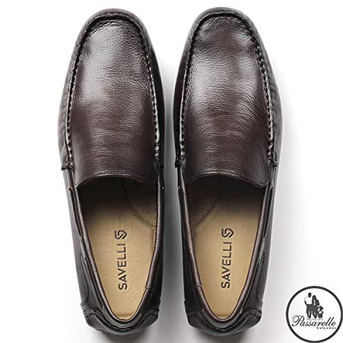 Mocassim Masculino Savelli Confort Urbano Borracha Gel Couro Floater 33391 Café + Carteira