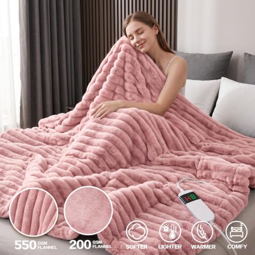 Image of Heated Blanket Electric Throw 50″x60 ″Inch - Thick Striped Flannel Electric Blanket,10 Heating Levels, 1-12 Hours Auto Off, Fast Heating Heating Blanket with Overheat Protection.