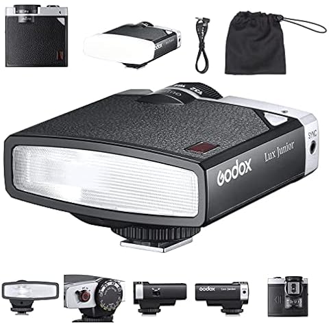 Godox Lux Junior Retro Kamerablitz,Speedlite GN12 6000 K ± 200 K CCT, automatische und manuelle Modi 1/1-1/64 Blitzleistung, 28 mm Brennweite für Canon Nikon Sony Fuji Olympus Hot Shoe Kameras Cover