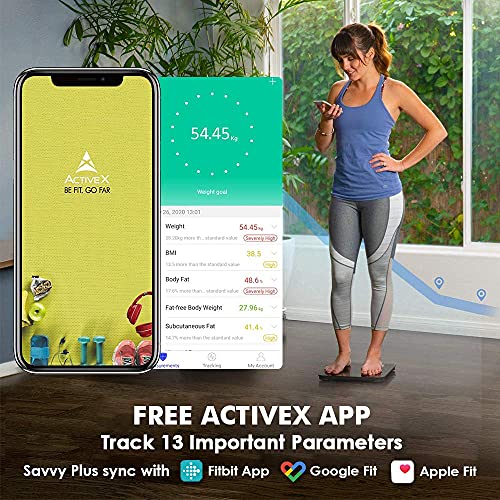 Image of ActiveX (Australia) Savvy Plus Rechargeable Smart Bluetooth Body Composition Scale Weighing Machine | Tracks 13 Body Parameters | Free ActiveX App | 1 Year Warranty