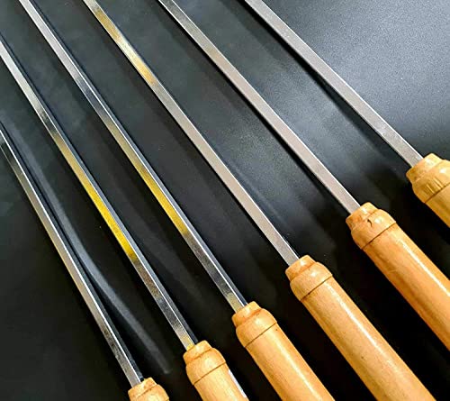 SDMAX 12x Kebab Skewers, Barbecue Skewers 52cm Long with Wooden Handle Reusable BBQ Skewers Kabab Sticks, Durable & Sturdy, Versatile Usage (Pack of 12)