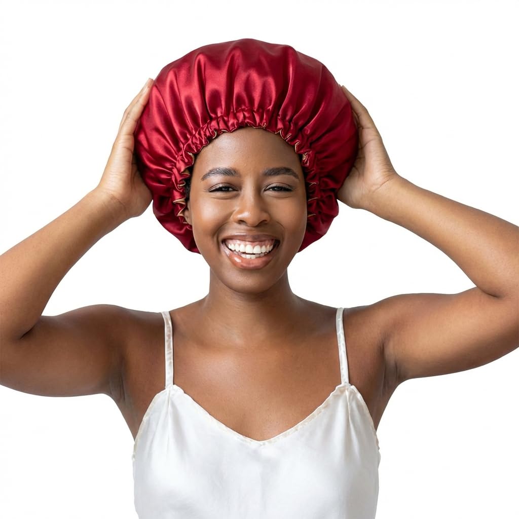 Bounce Curl Cuffia per capelli reversibile in raso, fascia regolabile in raso, per ridurre l'effetto crespo, per capelli ondulati, ricci e arricciati, rosso