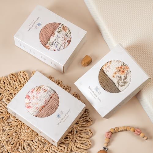 Image of lulumoon Baby Bassinet Sheets Muslin: Cotton Bedside Bassinet Sheets Floral for Girls - Fitted for Bedside Sleeper Mattress