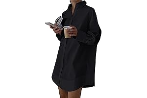 V-Neck Button Down Women's Long Sleeve Shirt Dress - Stylish and Versatile