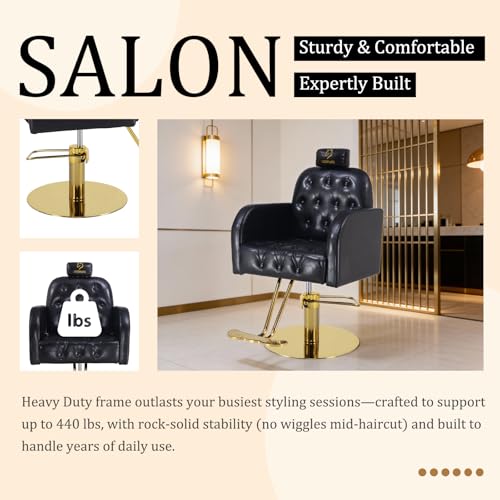 Image of Vintage Barber Chair,360 Swivel Salon Chair with Reclining,Adjustable Height,Professional Stylist Chair with Heavy-Duty Hydraulic Pump,Spa Equipment for Barbershop,Beauty,Home (Glossy Black)