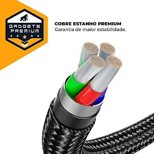 Gshield | Cabo Tank Gear USB-C para Tipo C Ajustável em 180º 33W Qualcomm 3.0 3A 1,2m - Material Nyl