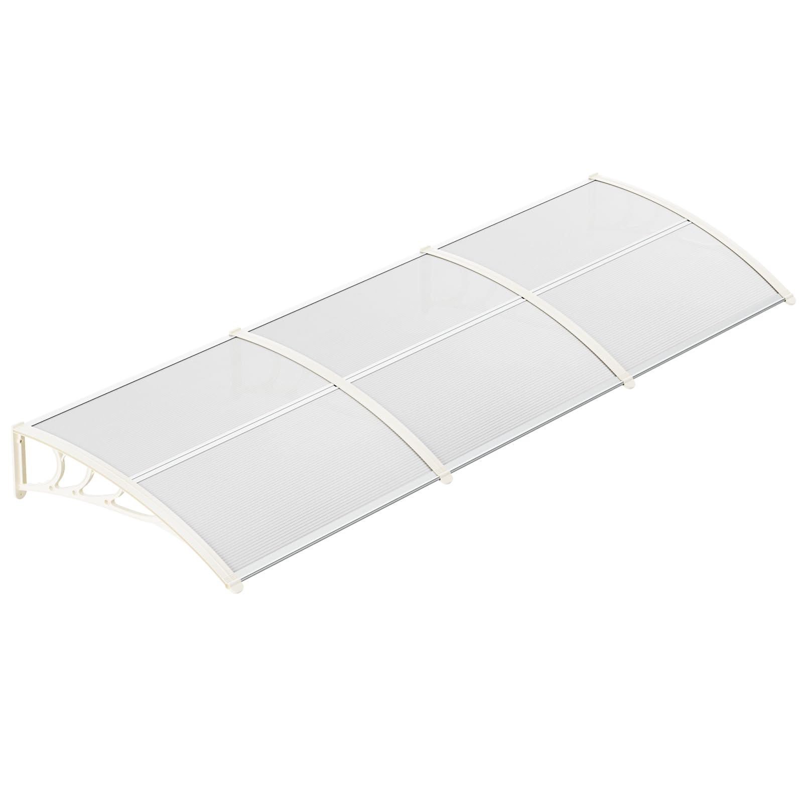 LIFERUN Marquesina para puerta principal, 270 x 98,5 cm, toldo transparente, soporte de policarbonato, tiras de aluminio reforzadas, toldo para ventana, toldo para reprimir, protección solar y