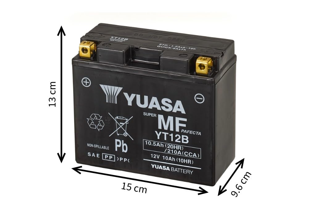 Yuasa YT12B 12V 210 CCA Batería AGM VRLA para moto libre de mantenimiento Batería