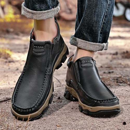 Image of MOSTELO Mens Slip On Casual Loafers Classic Outdoor Leather Walking Hiking Shoes Comfortable for Work Office Dress Outdoor High Top