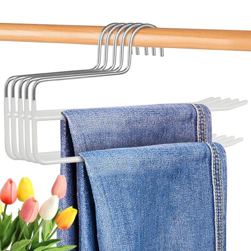 Minicoco Lot de 5 cintres à double tringle pour pantalons, jeans, écharpes, cintres peu encombrants (blanc)