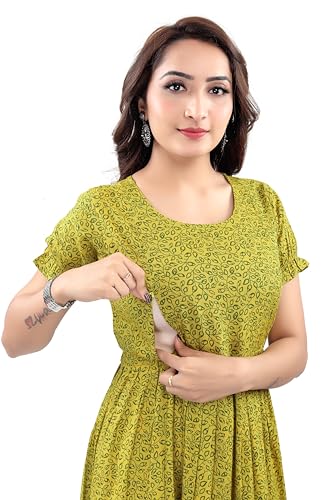 Image of B2F Women's Flared Anarkali Maternity Dress, Feeding Kurti with Concealed Zip for Pre & Post Pregnancy