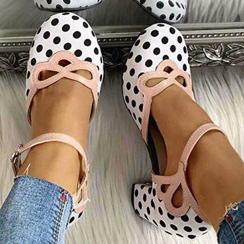 Polka Dot Mary Jane Shoes Ladies Dressy Round Toe Pumps Chunky Low Heels Sweet Ankle Strap Sexy Party Dress Shoes4