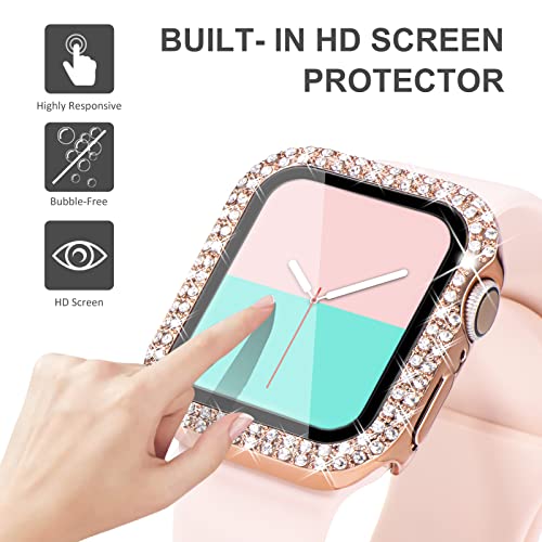 NewWays 2 Pack Compatible with Apple Watch Case 40mm Built-in Screen Protector,Women Diamond Bling Cases for iWatch Series SE(2025-2020) 6 5 4,RoseGold/Clear - Image 3