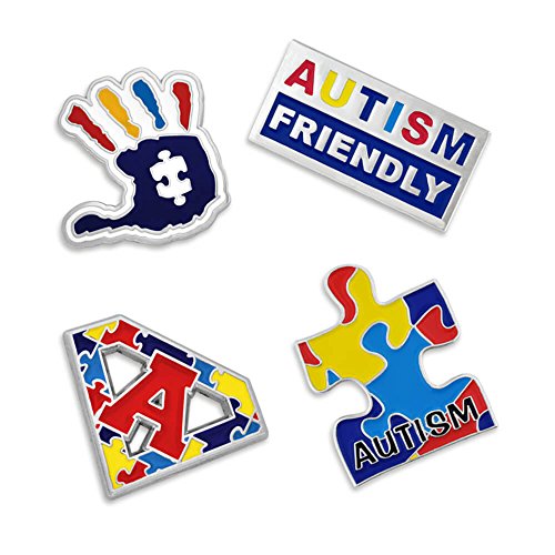 Pinmart Autism Awareness 4-Piece  Pin Set – Nickel Plated Whiteenamel Lapel Pin - Inspiring  Symbols Of Autism Support - Secure Clutch Back For Hats, Scarves And Backpacks #TOP30
