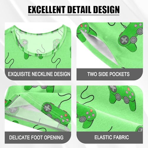 Cartoon Controller Green Pajama Set Short Sleeve PJ Set Cotton Summer Pajamas Sleepwear Soft 6Y4