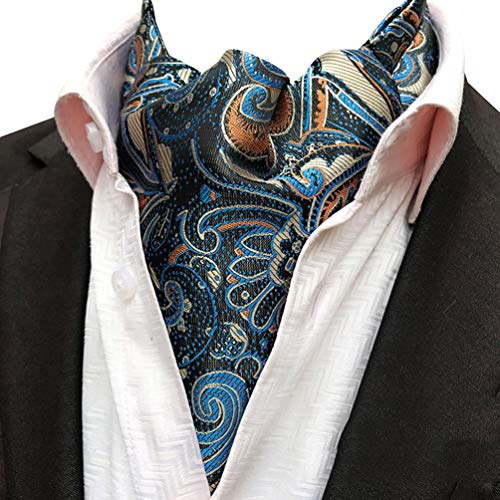 MOHSLEE Men Lake Blue Paisley Ascot Silk Suit Jacquard Woven Banquet Cravat Ties