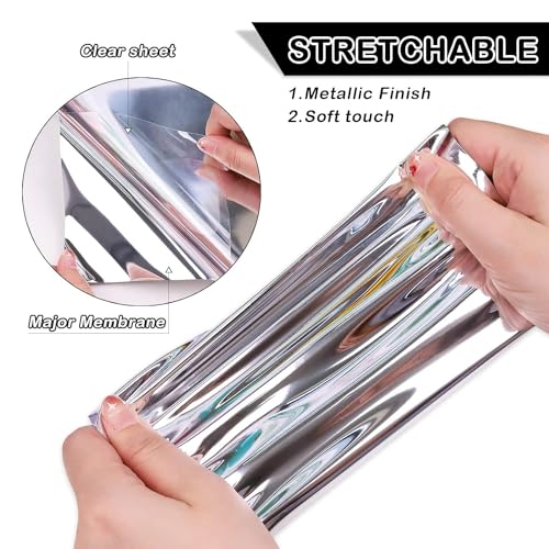 Image of Silver Foil HTV Vinyl Rolls | Heat Transfer | 20inch x 80inch | PU for Shirts | Iron on for Cricut & Cameo | Easy to Cut & Weed for Heat Design